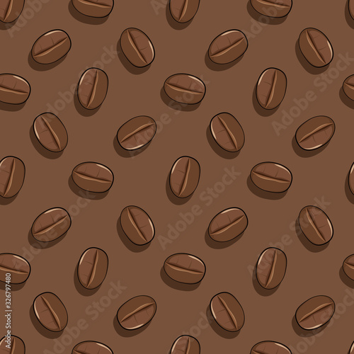 Seamless pattern. Coffee Beans. View from above. Vectron illustration. Isolated objects from the background.