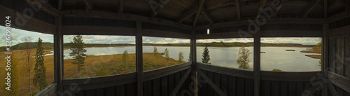 View from lookout tower at nature reserve Vajsjon near Norsjo, northern Sweden