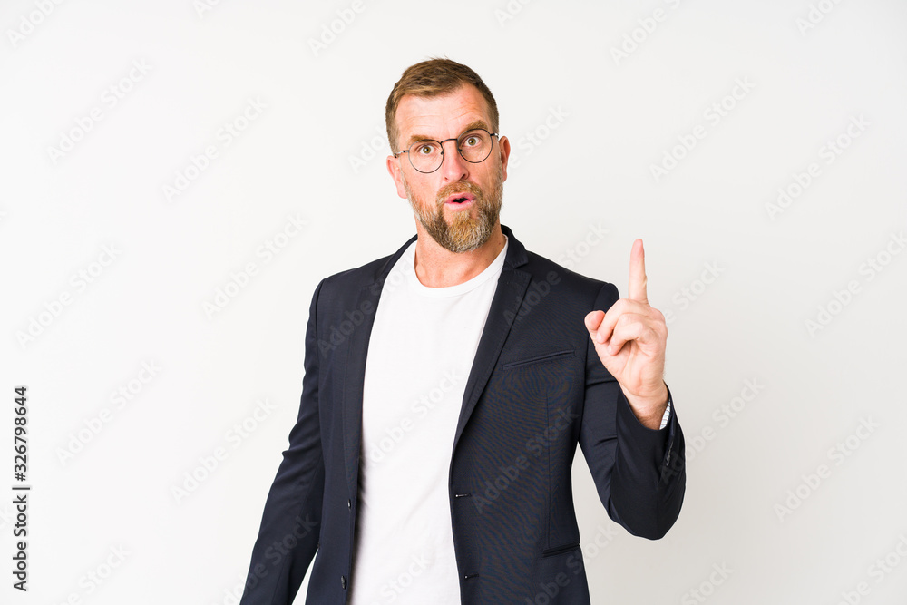Senior business man isolated on white background having some great idea, concept of creativity. Senior business man isolated on white background having some great idea, concept of creativity.