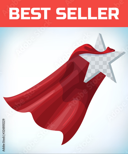 Star concept. Star in cape. Super cloak. Super star. Power icon. Leadership sign. Superhero template. Leader. Imagination symbol. Award logo. Inspiration symbol. Success concept. Quality sign.