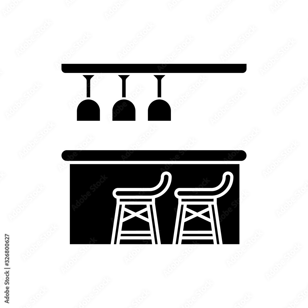 Bar counter black glyph icon. Night club, bar, pub, drinking establishment furniture. Bartender occupation silhouette symbol on white space. Alcohol drinks sale. Vector isolated illustration Bar counter black glyph icon. Night club, bar, pub, drinking establishment furniture. Bartender occupation silhouette symbol on white space. Alcohol drinks sale. Vector isolated illustration