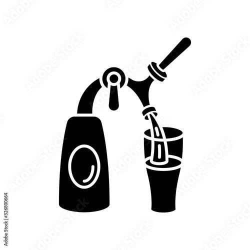 Beer tap black glyph icon. Bar faucet, drinking establishment, bartender occupation silhouette symbol on white space. Pub equipment. Alcohol drink, lager pint vector isolated illustration