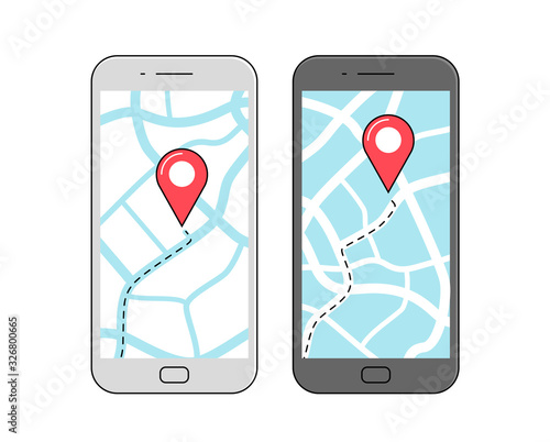 GPS navigation on screen of mobile phone. Vector illustration
