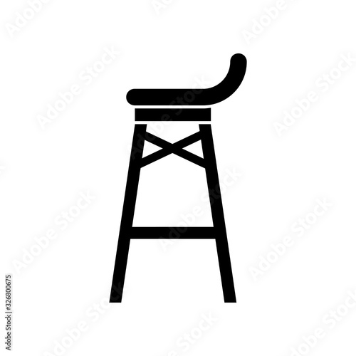 Bar stool black glyph icon. Night club, drinking establishment, pub furniture silhouette symbol on white space. Interior decoration. Empty seat, tall chair vector isolated illustration