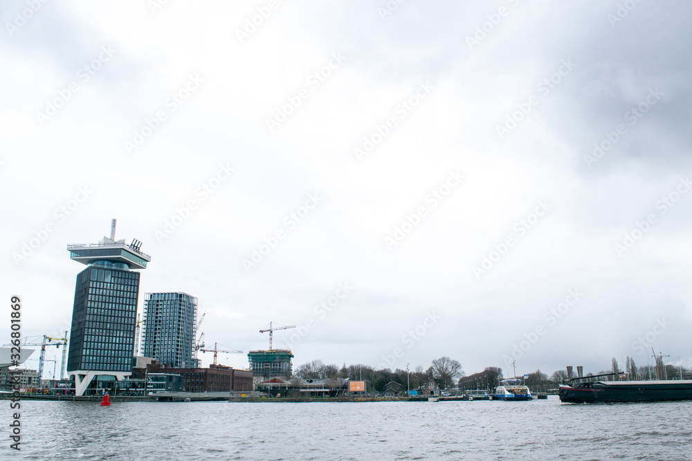 The river the IJ in Amsterdam Netherlands