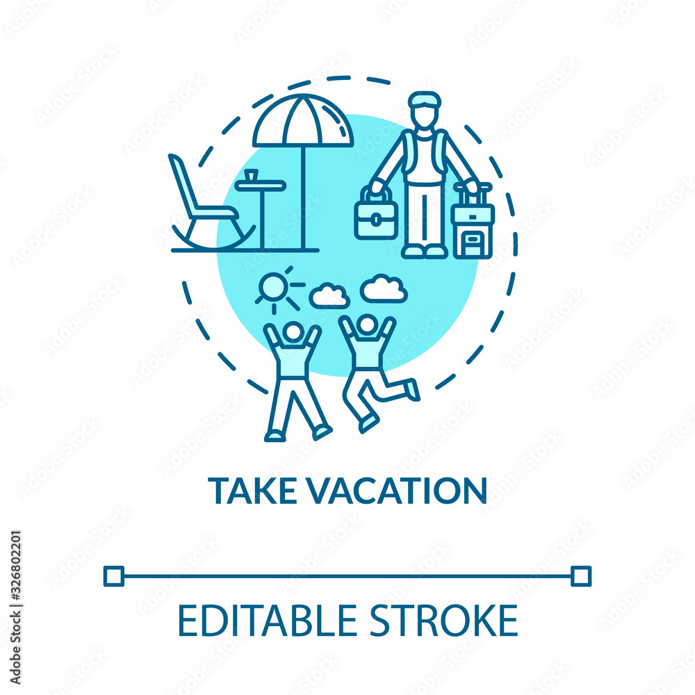 Take vacation turquoise concept icon. Unplug on weekend. Rest from work. Recreation outside. Avoid burnout idea thin line illustration. Vector isolated outline RGB color drawing. Editable stroke