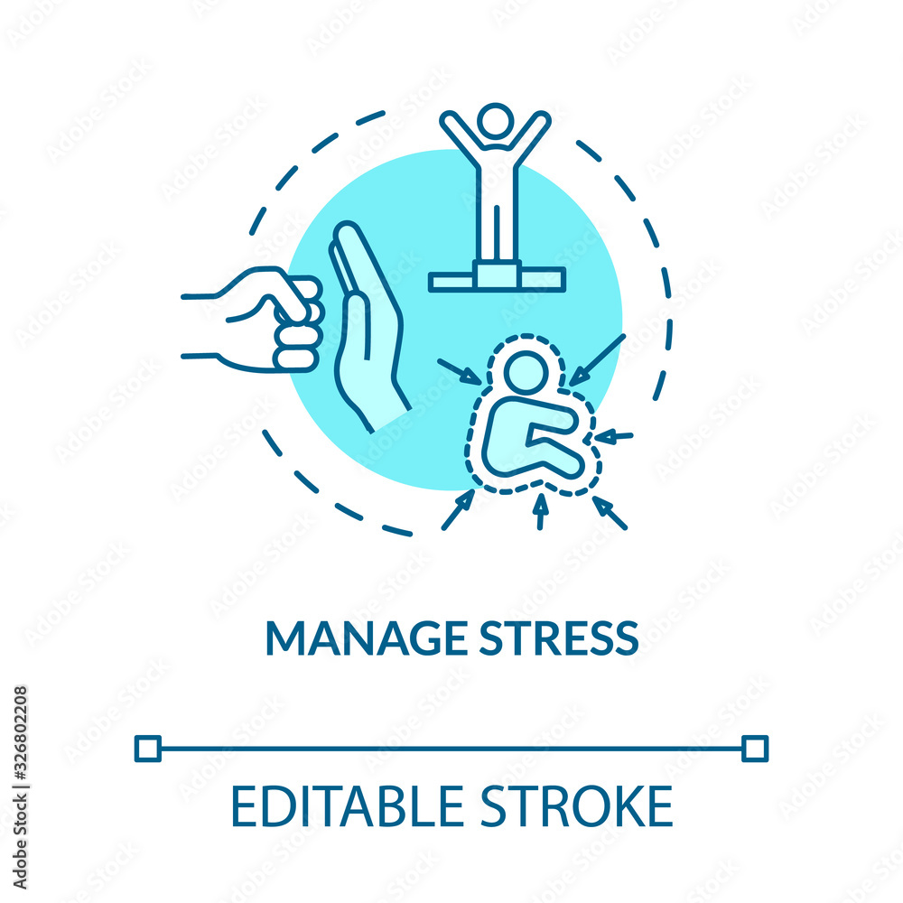 Manage stress turquoise concept icon. Overcome crisis. Control emotions. Resist pressure. Avoid burnout idea thin line illustration. Vector isolated outline RGB color drawing. Editable stroke Manage stress turquoise concept icon. Overcome crisis. Control emotions. Resist pressure. Avoid burnout idea thin line illustration. Vector isolated outline RGB color drawing. Editable stroke