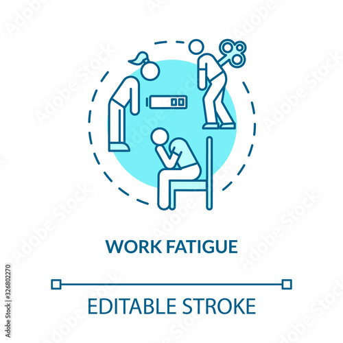 Work fatigue turquoise concept icon. Empty battery. Low energy. Depressed person. Burnout symptom idea thin line illustration. Vector isolated outline RGB color drawing. Editable stroke