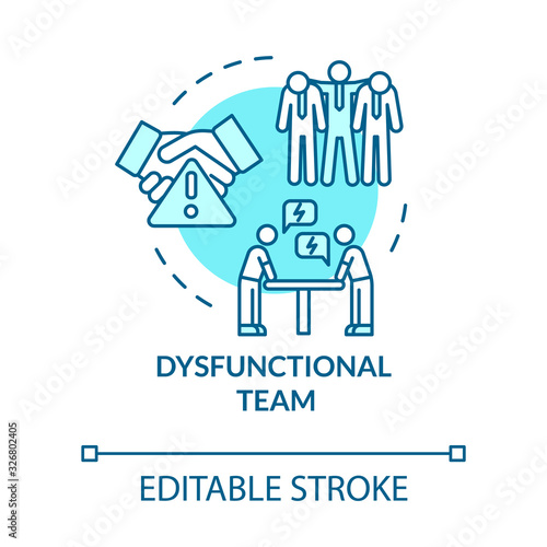 Dysfunctional team turquoise concept icon. Quarrel at work. Unproductive process. Burnout cause idea thin line illustration. Vector isolated outline RGB color drawing. Editable stroke
