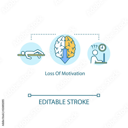 Loss of motivation concept icon. Feeling unmotivated idea thin line illustration. Burnout, depression. Low productivity. Dissatisfaction. Vector isolated outline RGB color drawing. Editable stroke