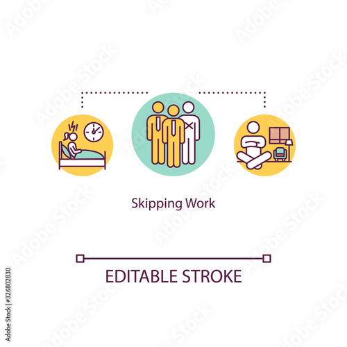 Skipping work concept icon. Burnout idea thin line illustration. Anxiety, depression. Absenteeism. Lack of motivation. Vector isolated outline RGB color drawing. Editable stroke