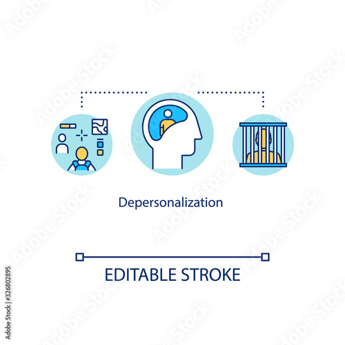 Depersonalization concept icon. Detachment from reality idea thin line illustration. Derealization. Mental disorder. Vector isolated outline RGB color drawing. Editable stroke