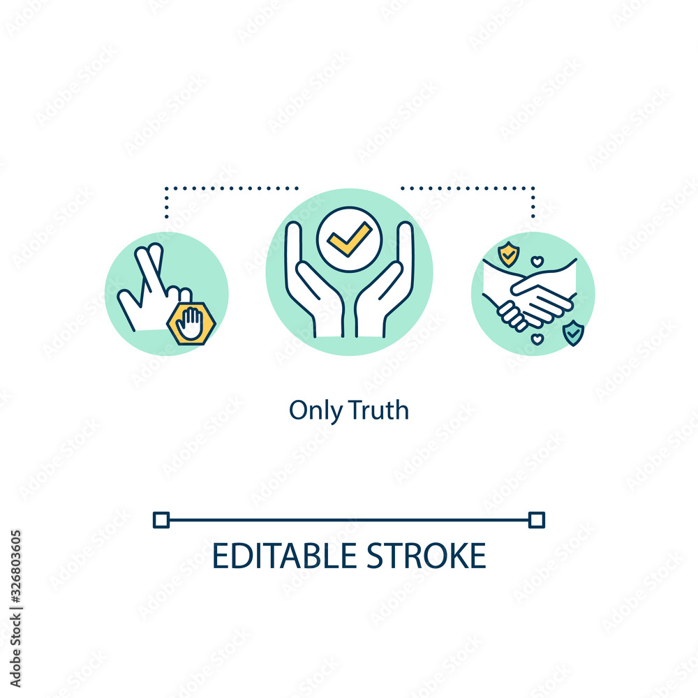 Only truth concept icon. Integrity value. Moral character. Being loyal, reliable and faithful idea thin line illustration. Vector isolated outline RGB color drawing. Editable stroke Only truth concept icon. Integrity value. Moral character. Being loyal, reliable and faithful idea thin line illustration. Vector isolated outline RGB color drawing. Editable stroke