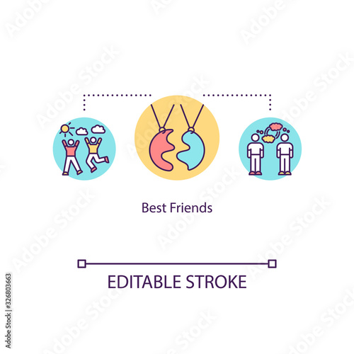 Best friends concept icon. Communication, spending time together with mates. BFF relationships idea thin line illustration. Vector isolated outline RGB color drawing. Editable stroke