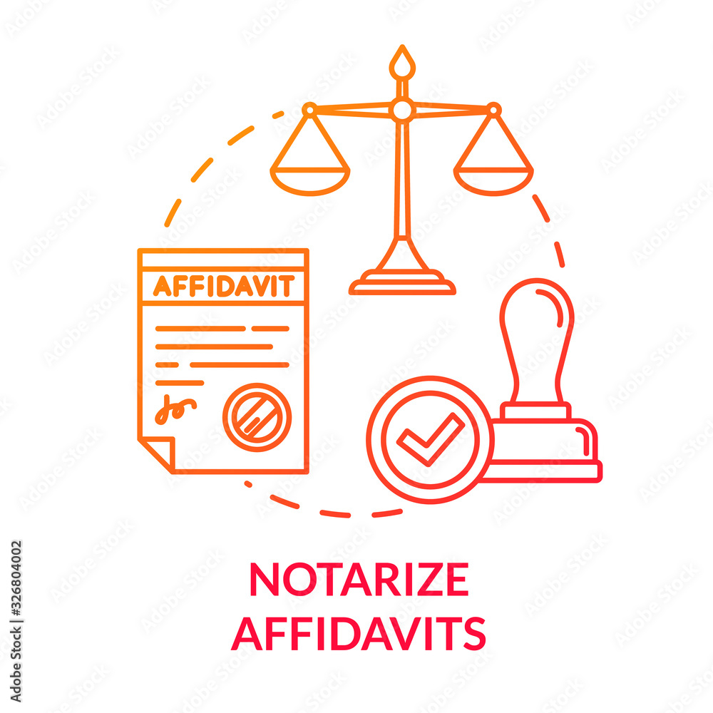 Vetor do Stock Notarize affidavits red concept icon. Official document