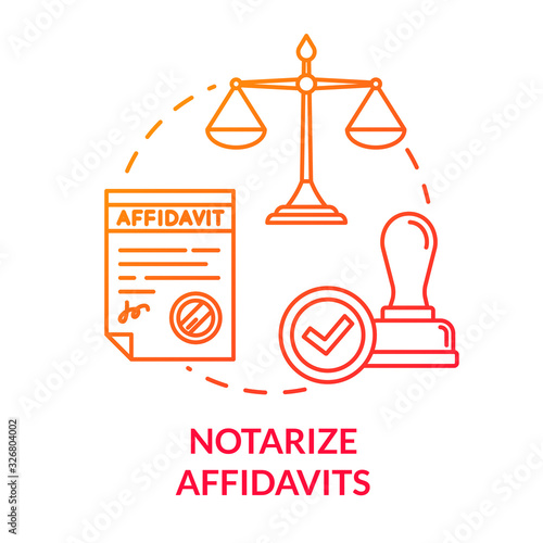 Notarize affidavits red concept icon. Official document. Ownership claim. Jury verdict. Courthouse process. Notary service idea thin line illustration. Vector isolated outline RGB color drawing