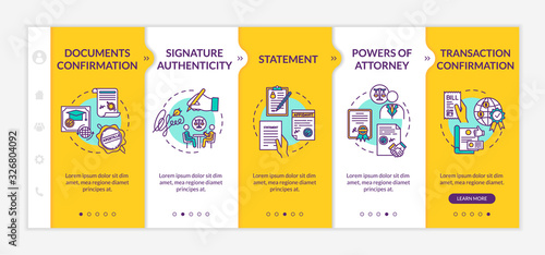 Legal help onboarding vector template. Lawyer consultation. Papers validation. Responsive mobile website with icons. Webpage walkthrough step screens. RGB color concept