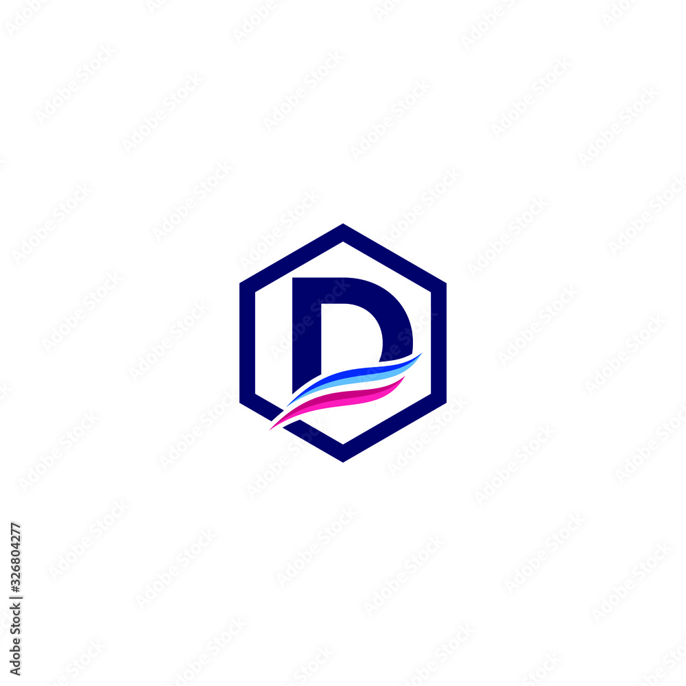 Initial Letter D Hexagon with Waves Logo Design Initial Letter D Hexagon with Waves Logo Design