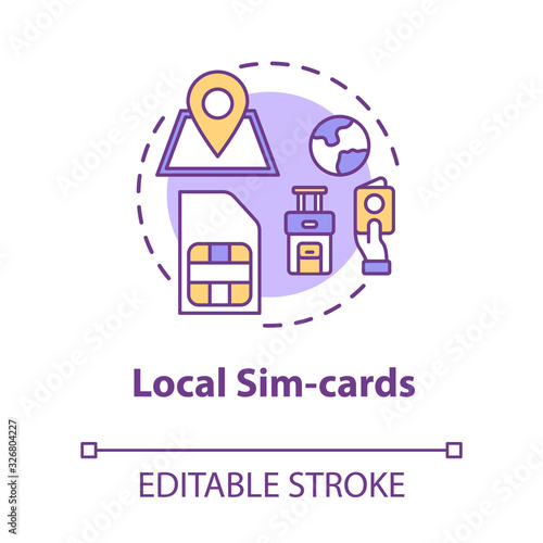 Local sim-card concept icon. Mobile operator. International connection. 4g microchip. Roaming idea thin line illustration. Vector isolated outline RGB color drawing. Editable stroke