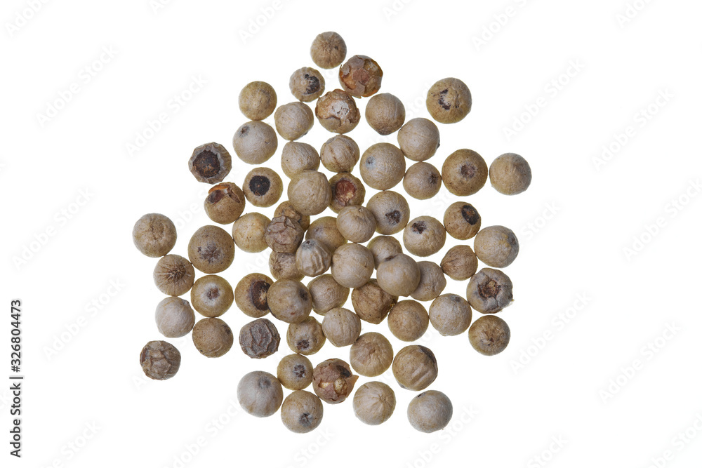 White Penja pepper (Piper Nigrum) on a white background