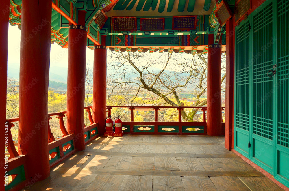 Traditional architecture in Gurye, during Sansuyu flower festival, South Korea, Traditional architecture in Gurye, during Sansuyu flower festival, South Korea,