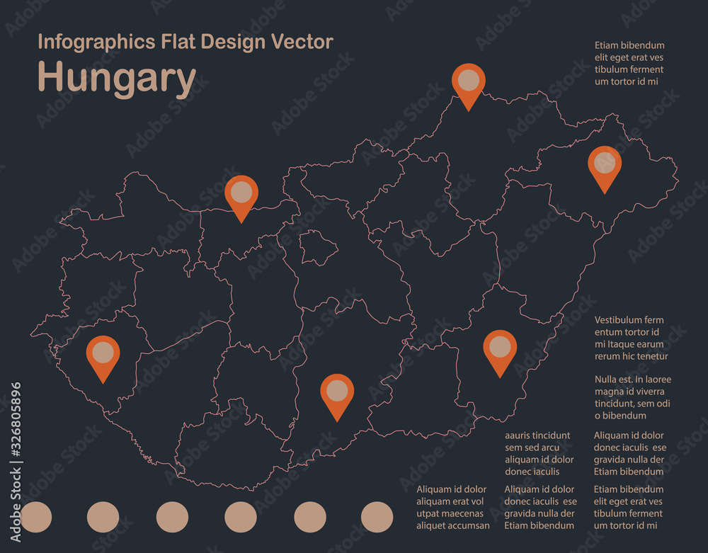 Fototapeta premium Infographics Hungary map outline, flat design, color blue orange vector