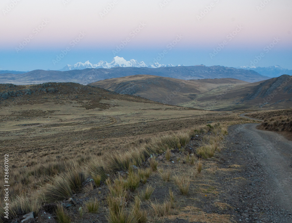 Road at National Park of Huascaran. Peru Panorama. Andes