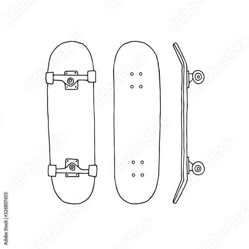 Vector hand drawn doodle sketch set of skateboard isolated on white background