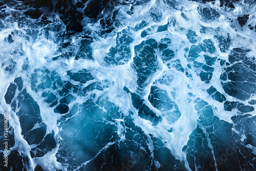 Crashing Waves of sea and Aerial view to ocean wave. Blue water background.