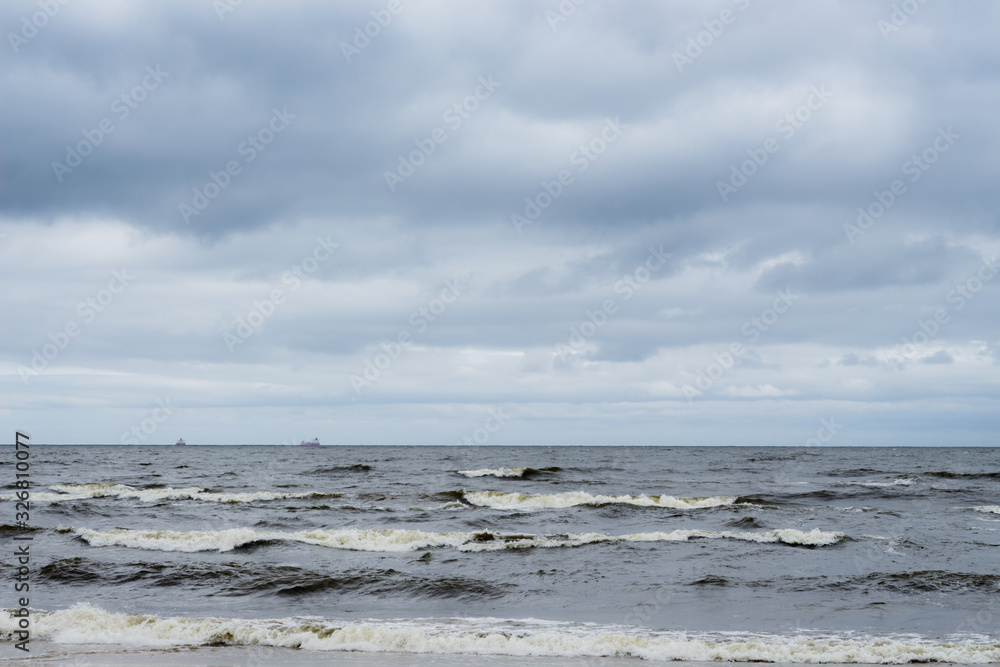 Ships in the rough waters of the Gulf of Gdansk