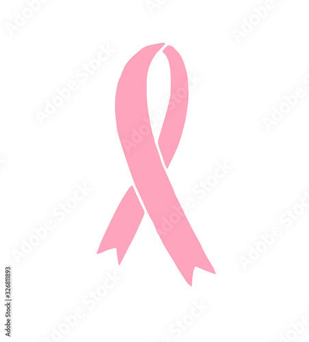 Vector hand drawn doodle sketch pink breast cancer ribbon isolated on white background