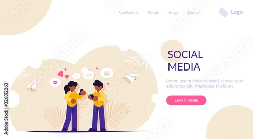 Social media concept. People get messages online or in messengers. Modern way of communication and communication. Landing web page template