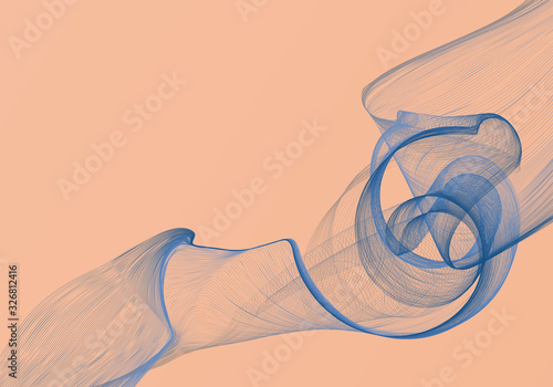 Abstratct blue smoke wave on pink peach quartz background. Vector illustration.