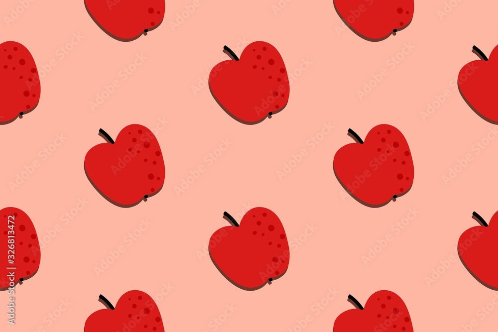 Red apple fruit pattern. Seamless summer background. Bright kitchen, home decor or healthy eating design. Cartoon flat design. Vector Red apple fruit pattern. Seamless summer background. Bright kitchen, home decor or healthy eating design. Cartoon flat design. Vector