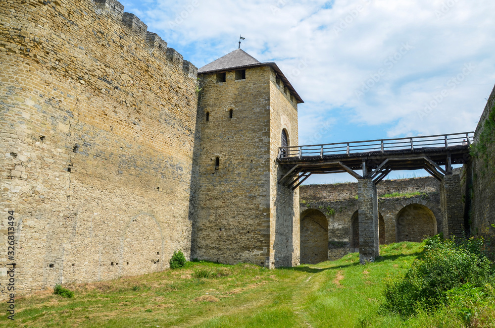 Bridge over the moat and gate to the Khotyn Fortress, Ukraine