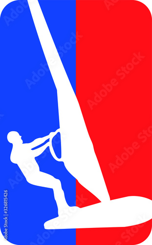 Vector logo of windsurf sport in red, blue and white