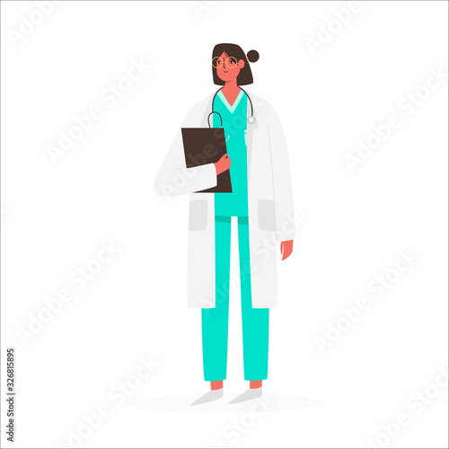 Young professional woman doctor isolated on white background. Medical specialist. Modern flat vector digital illustration.