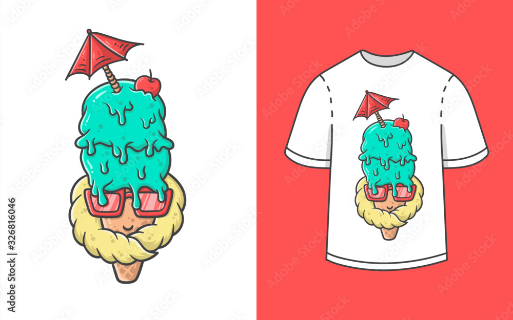 Cute ice cream house illustration t shirt design Stock Vector Adobe Stock