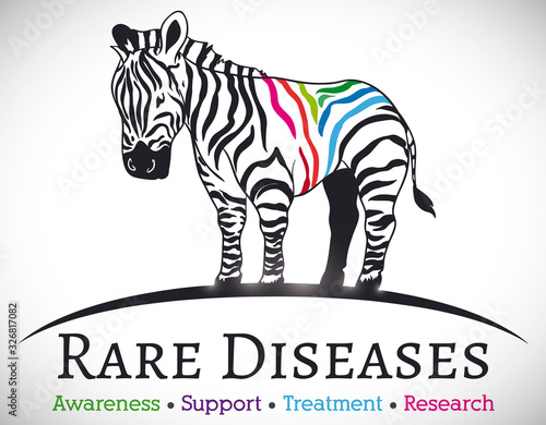 Zebra with Colorful Stripes like Symbol for Rare Diseases, Vector Illustration