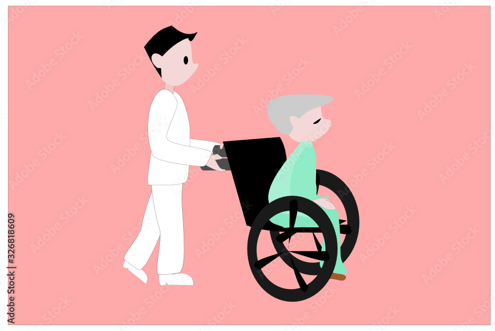 Medical personnel are caring for sick people. Vector person cartoon character on isolated background. Medical personnel are caring for sick people. Vector person cartoon character on isolated background.