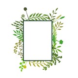 Floral frame great to place any text, quote or logo. Border made of hand drawn greenery, flowers, twigs, herbs. Banner design great for spring or summer rustic theme. Vector