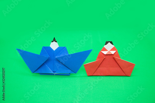 おひな様　折り紙　緑バック