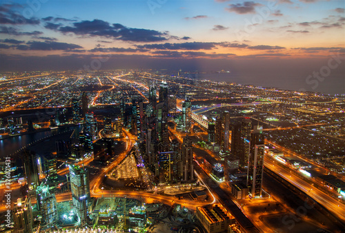 Dubai cityscape skyscrapers panorama night photo