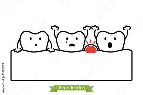 periodontitis or gum disease with swell ( gum and tooth is swollen because inflammation ), dental problem - teeth cartoon vector outline flat style