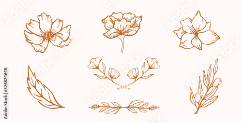 outline bundle flower and floral doodle hand drawn wedding invitation ornament vector illustration collection	