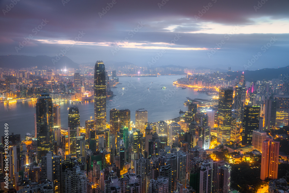 Sunrise over Hong Kong, China