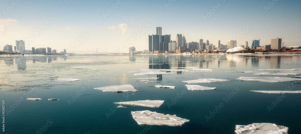 View of Detroit & Windsor from Belle Isle Park, Michigan View of Detroit & Windsor from Belle Isle Park, Michigan