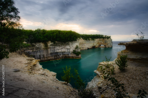 Pictured rocks on the coast of Lake Superior in Michigan