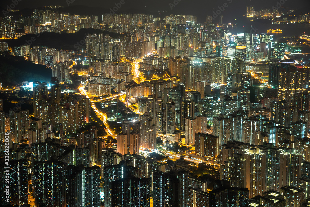 View from the mountains to the skyscrapers of Hong Kong