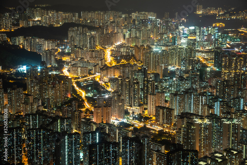 View from the mountains to the skyscrapers of Hong Kong